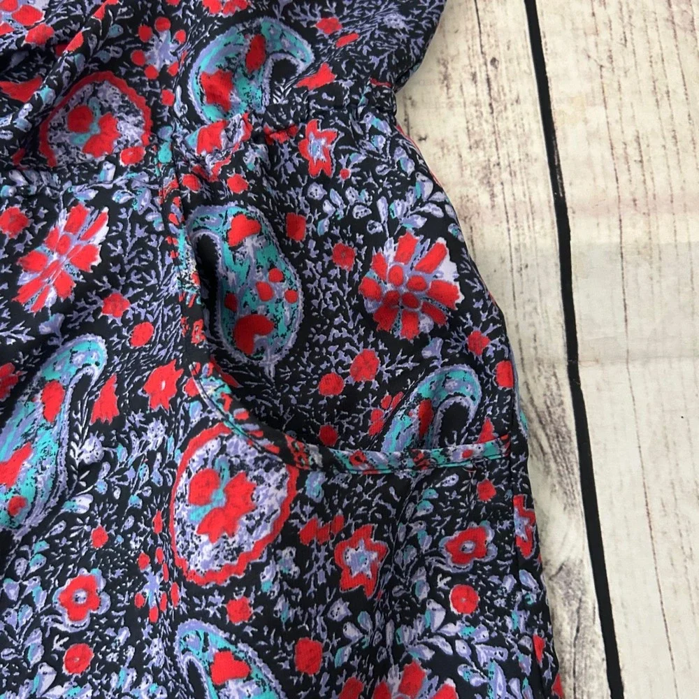 American Eagle Paisley Floral Boho Mini Dress Navy Red Teal Large L/G